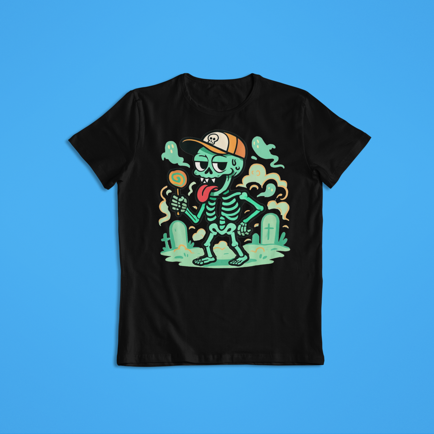 Funny Skeleton Shirt Hoodie | Cartoon Skeleton Lollipop Graphic Tee | Cool Halloween Streetwear Sweatshirt