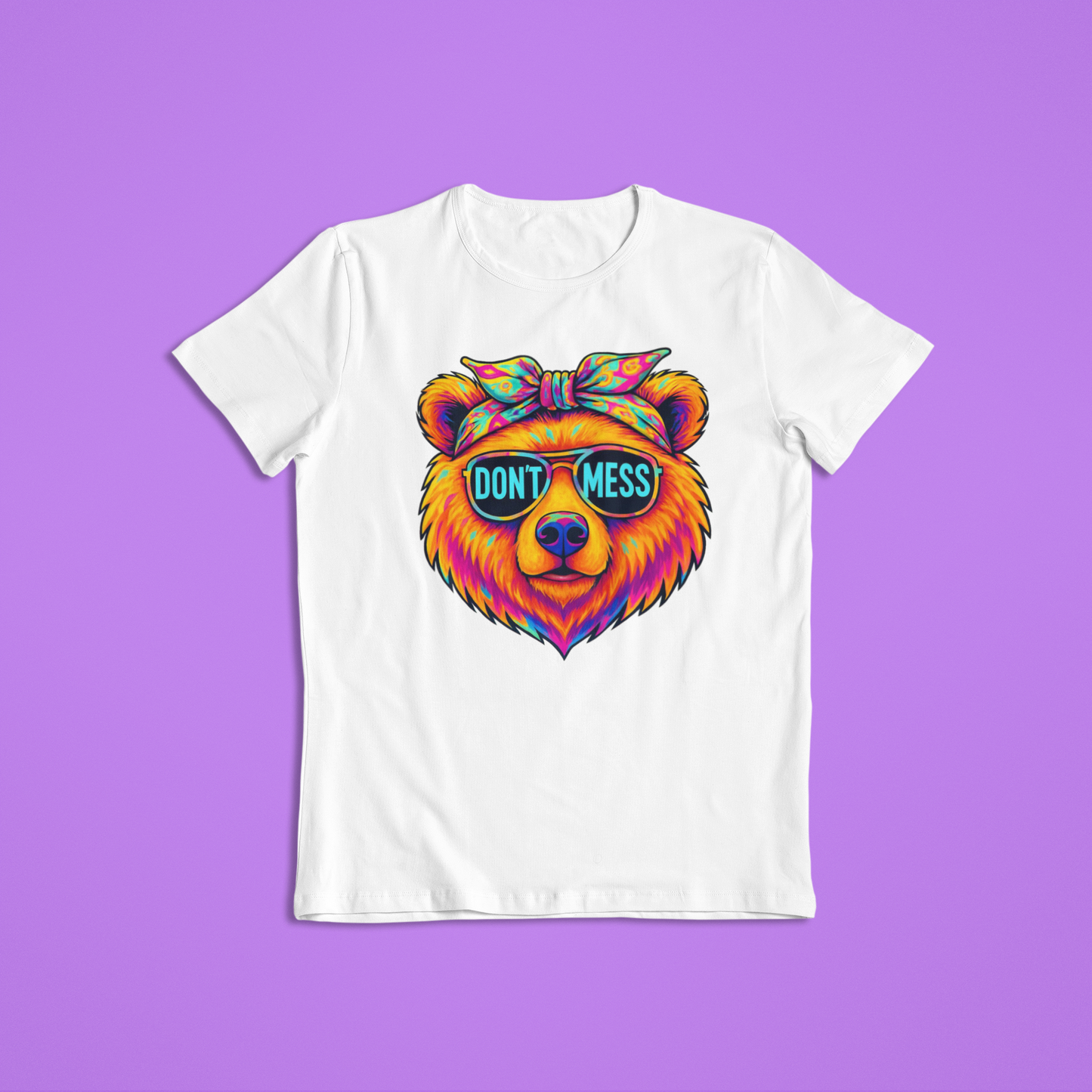 Don’t Mess Bear Shirt, Neon Colorful Bear T-Shirt & Hoodie, Cool Graphic Tee, Bold Animal Print Shirt, Retro Festival Style Apparel
