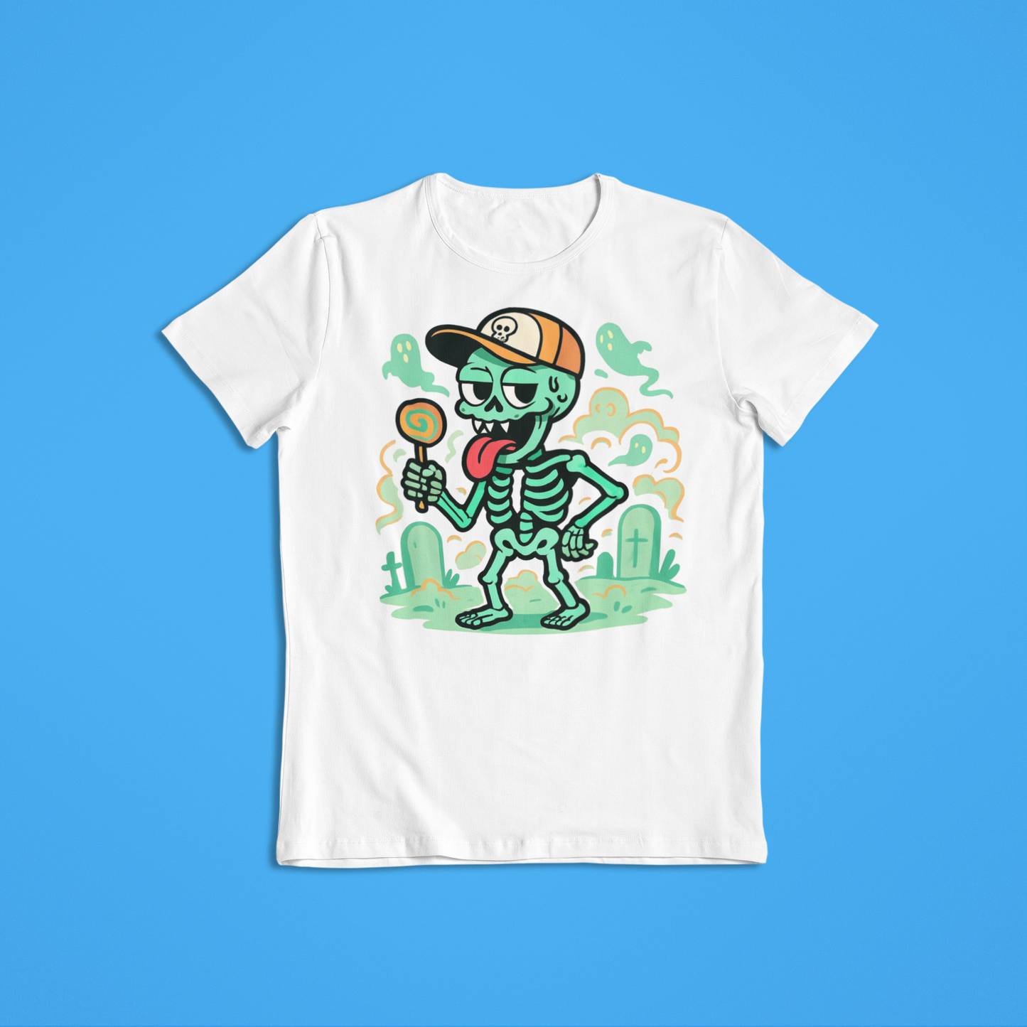 Funny Skeleton Shirt Hoodie | Cartoon Skeleton Lollipop Graphic Tee | Cool Halloween Streetwear Sweatshirt