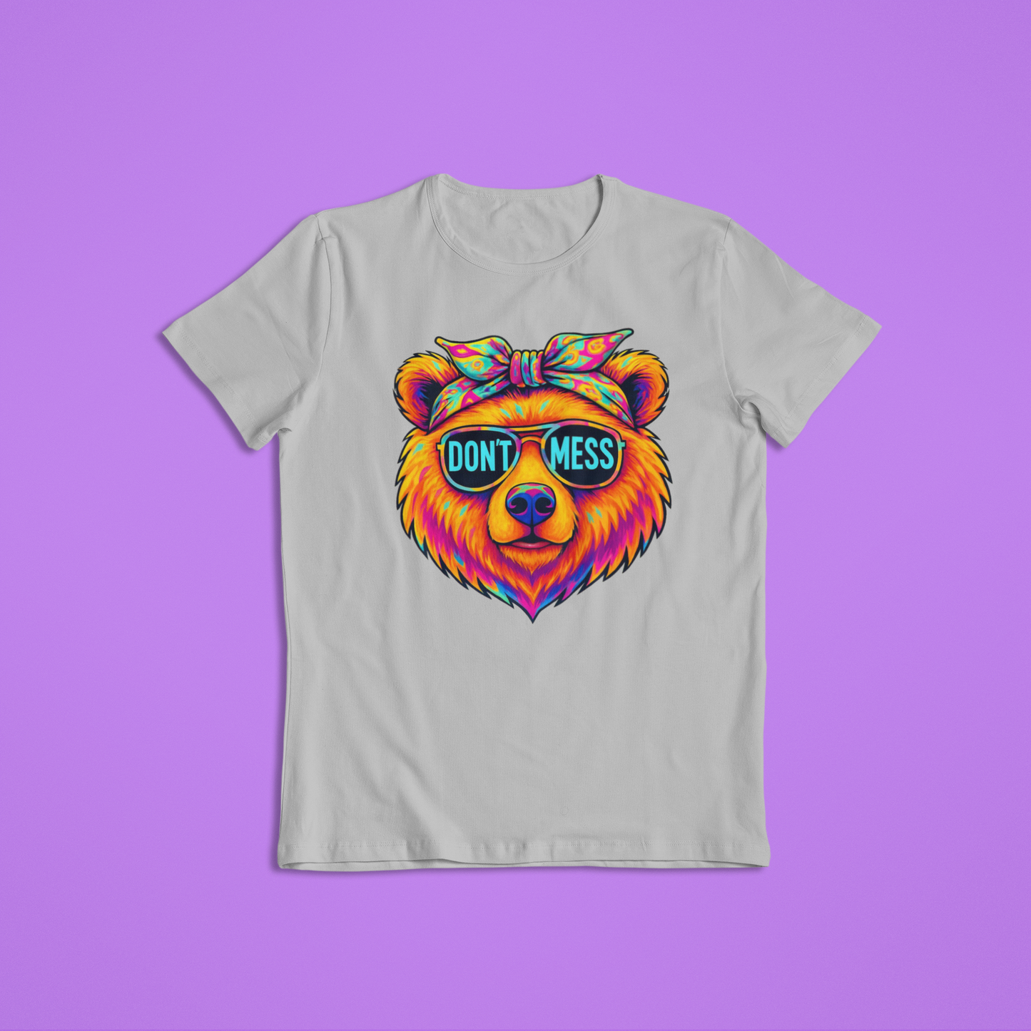 Don’t Mess Bear Shirt, Neon Colorful Bear T-Shirt & Hoodie, Cool Graphic Tee, Bold Animal Print Shirt, Retro Festival Style Apparel