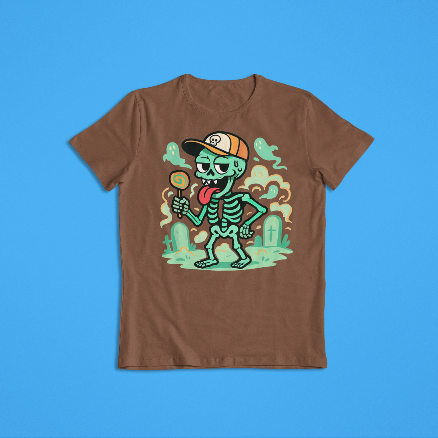 Funny Skeleton Shirt Hoodie | Cartoon Skeleton Lollipop Graphic Tee | Cool Halloween Streetwear Sweatshirt