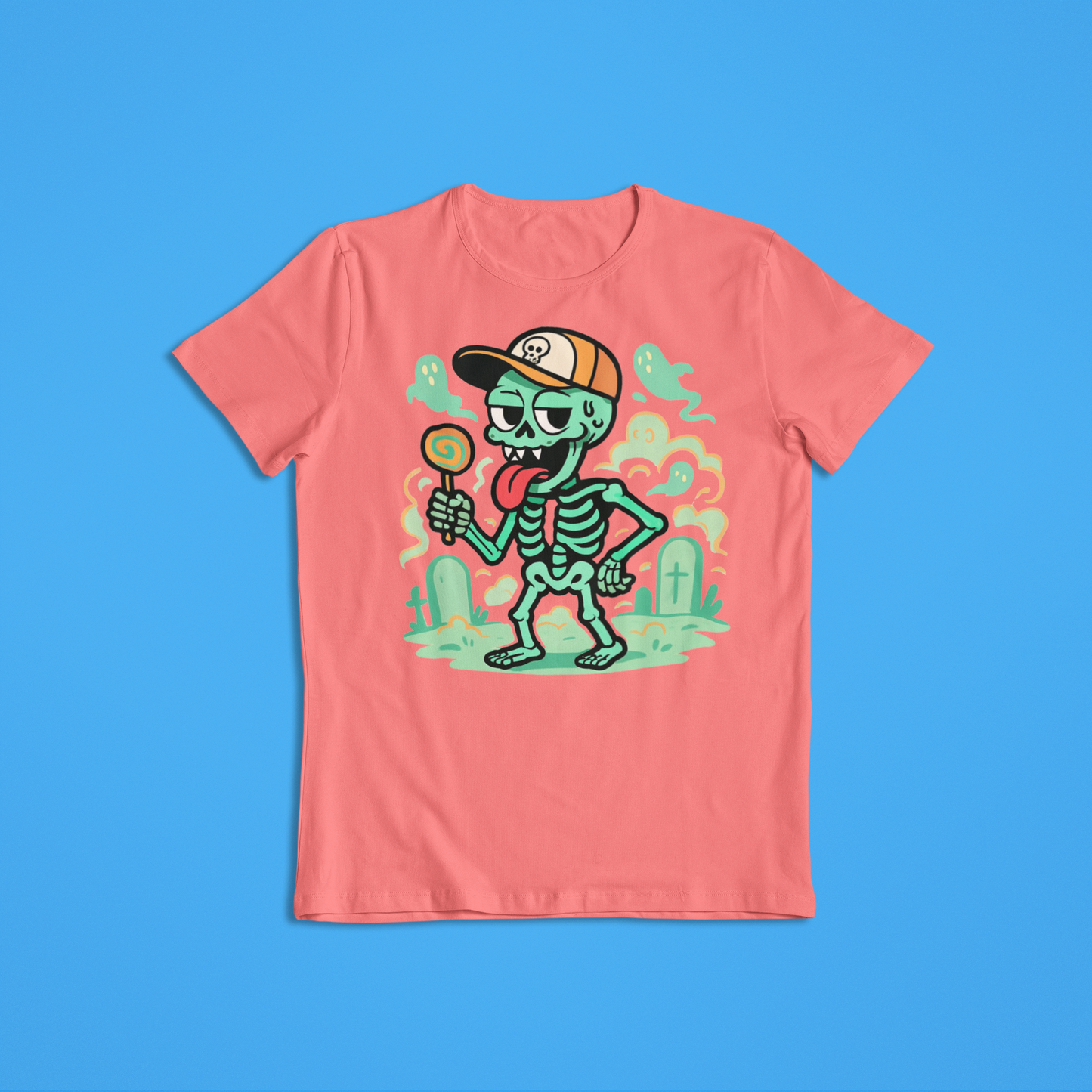 Funny Skeleton Shirt Hoodie | Cartoon Skeleton Lollipop Graphic Tee | Cool Halloween Streetwear Sweatshirt