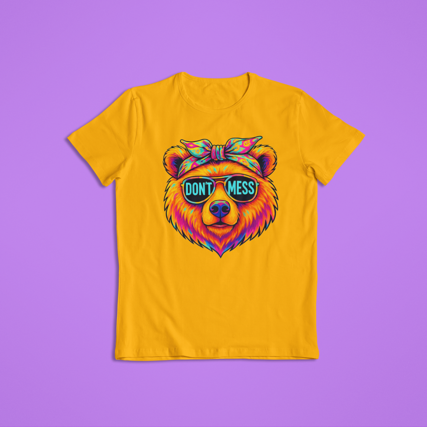 Don’t Mess Bear Shirt, Neon Colorful Bear T-Shirt & Hoodie, Cool Graphic Tee, Bold Animal Print Shirt, Retro Festival Style Apparel