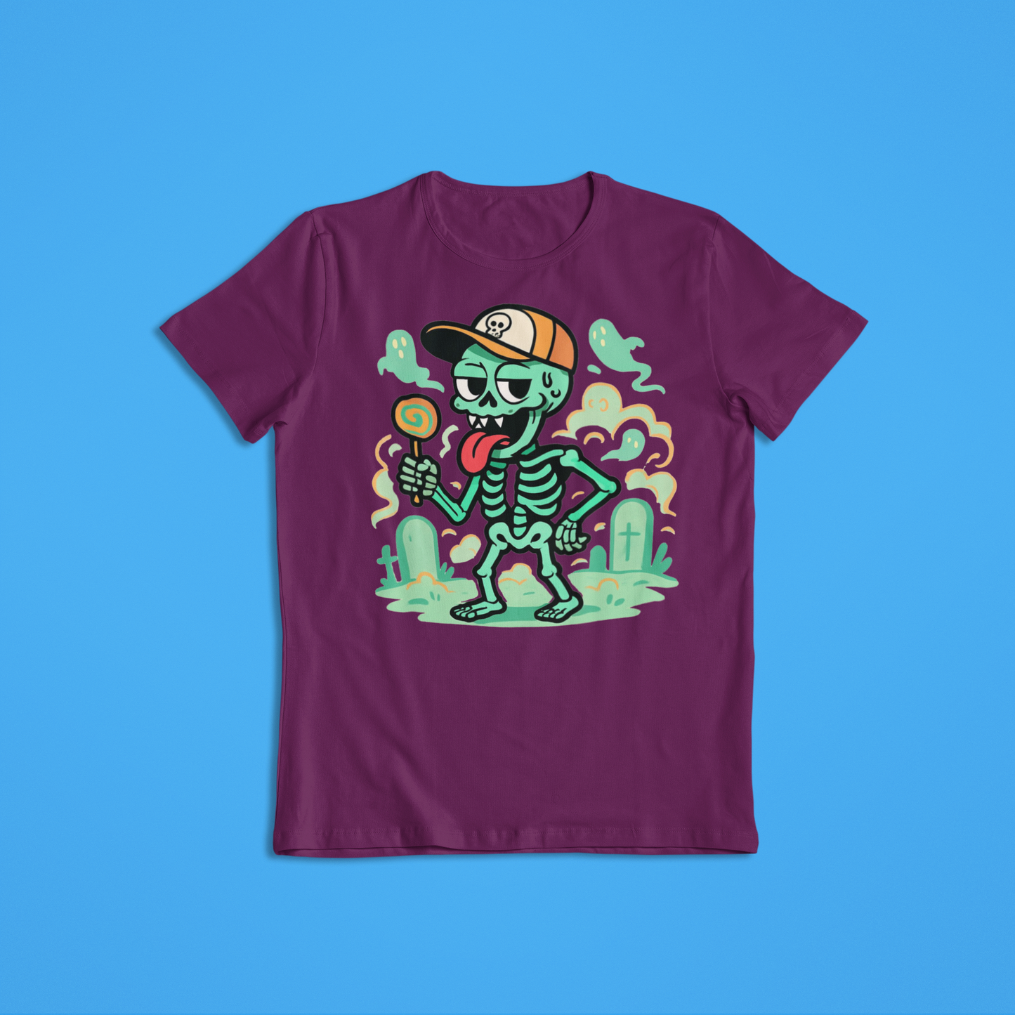 Funny Skeleton Shirt Hoodie | Cartoon Skeleton Lollipop Graphic Tee | Cool Halloween Streetwear Sweatshirt
