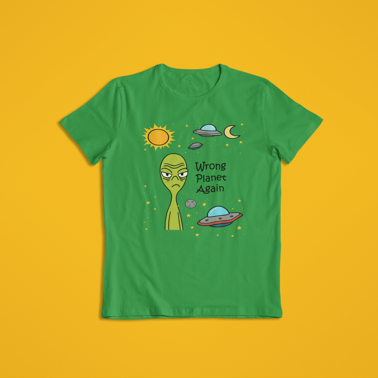 Wrong Planet Again Alien T-Shirt Hoodie | Funny UFO Extraterrestrial Graphic Tee | Space Lover Gift | Alien Spaceship Unisex Hoodie Shirt