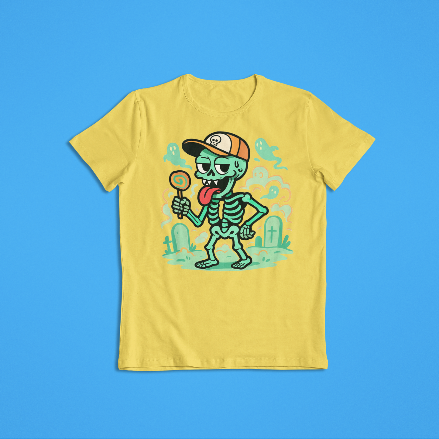 Funny Skeleton Shirt Hoodie | Cartoon Skeleton Lollipop Graphic Tee | Cool Halloween Streetwear Sweatshirt