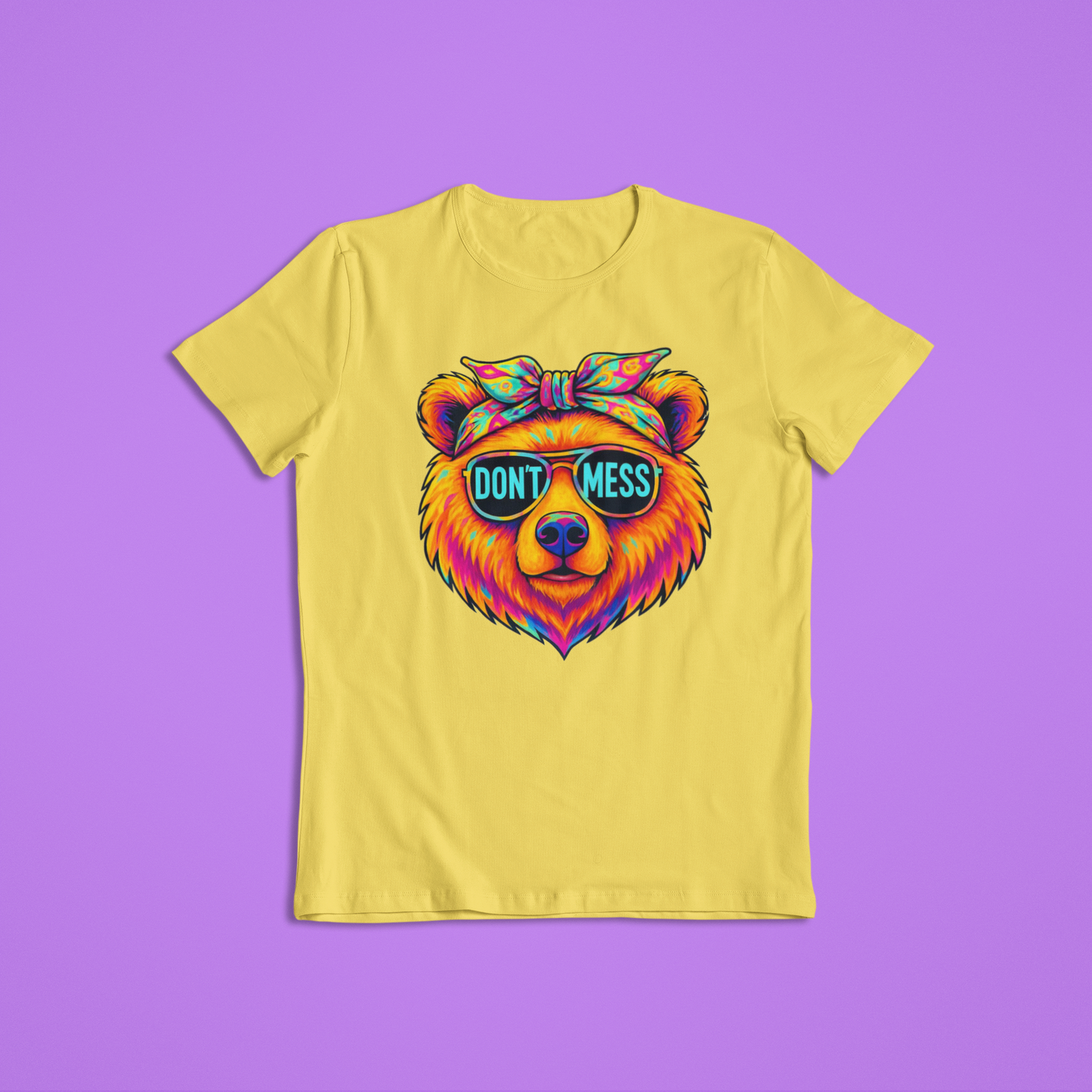 Don’t Mess Bear Shirt, Neon Colorful Bear T-Shirt & Hoodie, Cool Graphic Tee, Bold Animal Print Shirt, Retro Festival Style Apparel