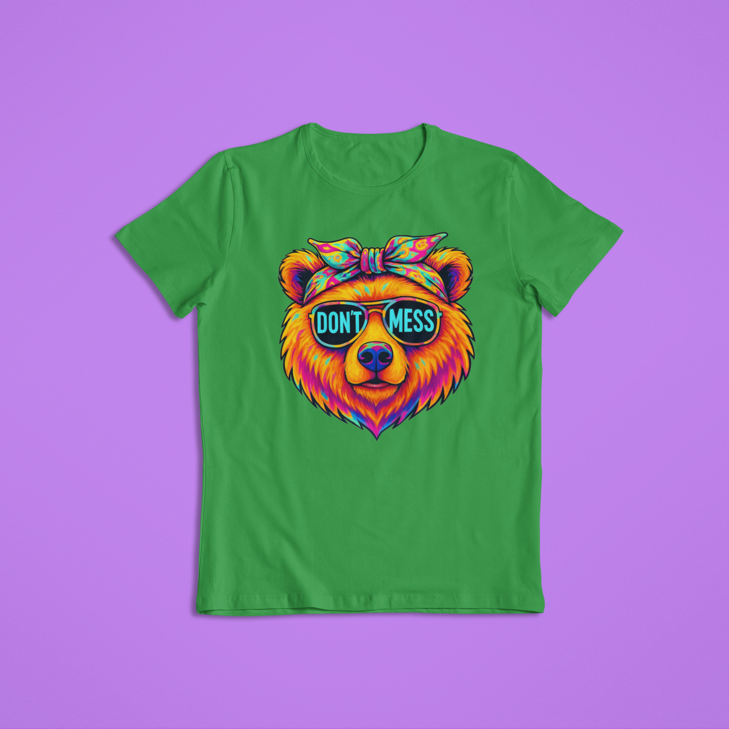Don’t Mess Bear Shirt, Neon Colorful Bear T-Shirt & Hoodie, Cool Graphic Tee, Bold Animal Print Shirt, Retro Festival Style Apparel