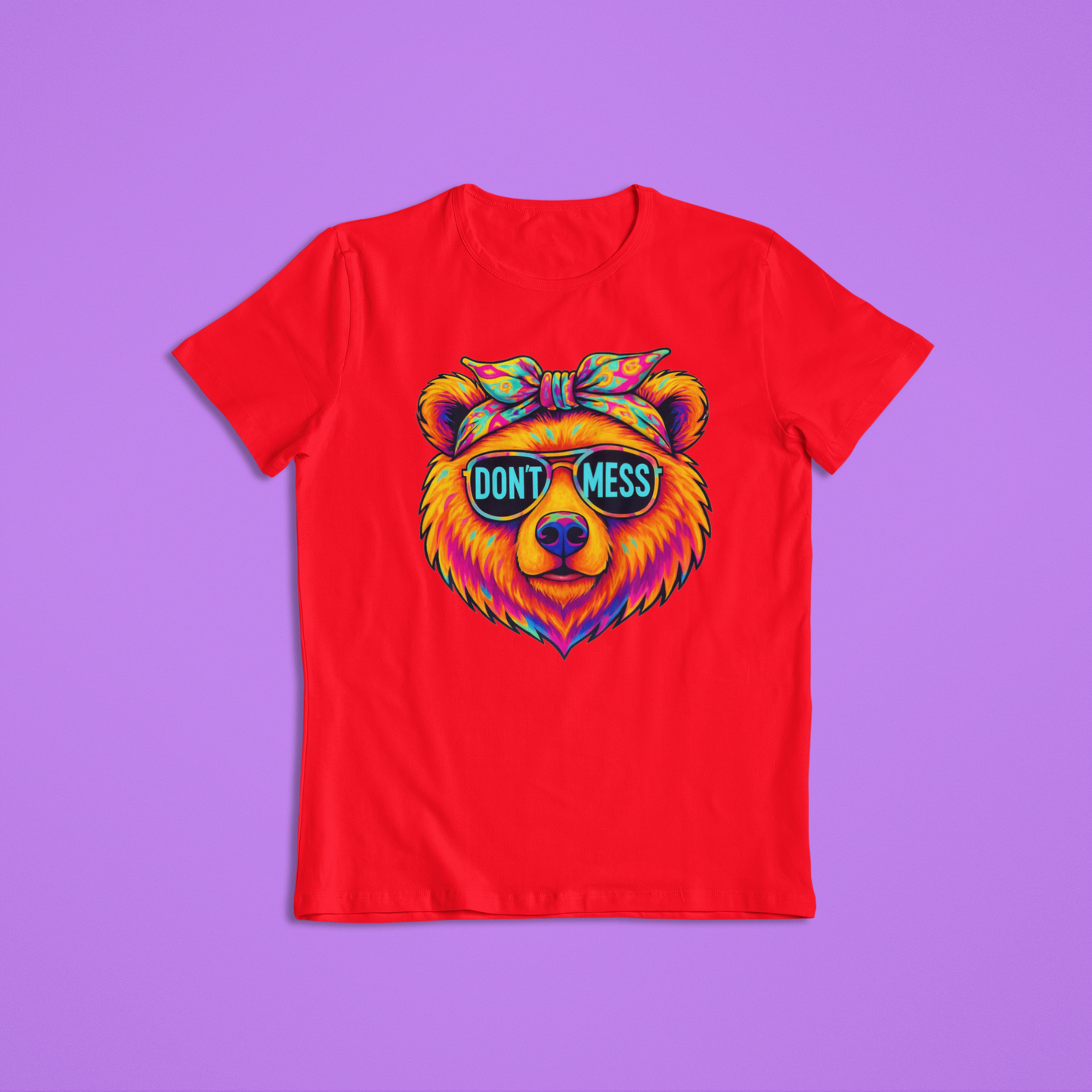 Don’t Mess Bear Shirt, Neon Colorful Bear T-Shirt & Hoodie, Cool Graphic Tee, Bold Animal Print Shirt, Retro Festival Style Apparel