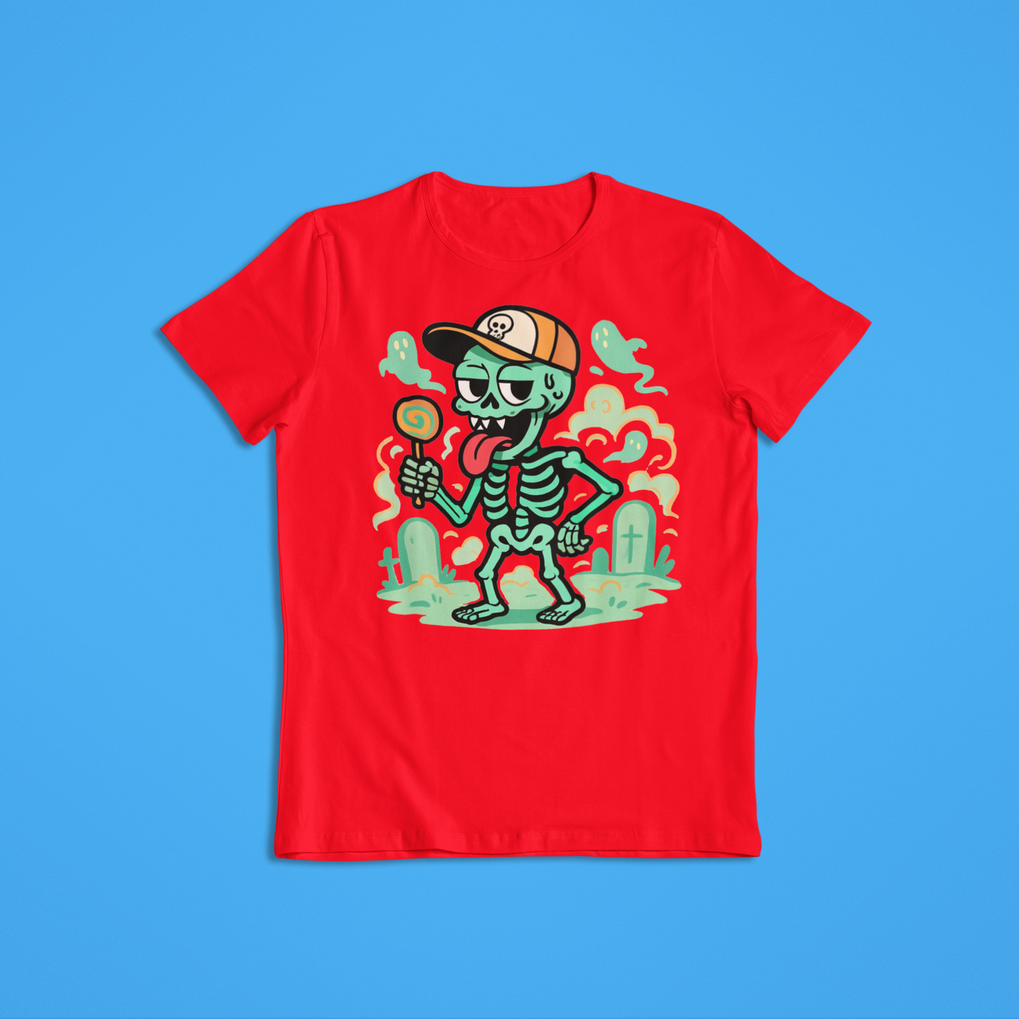 Funny Skeleton Shirt Hoodie | Cartoon Skeleton Lollipop Graphic Tee | Cool Halloween Streetwear Sweatshirt