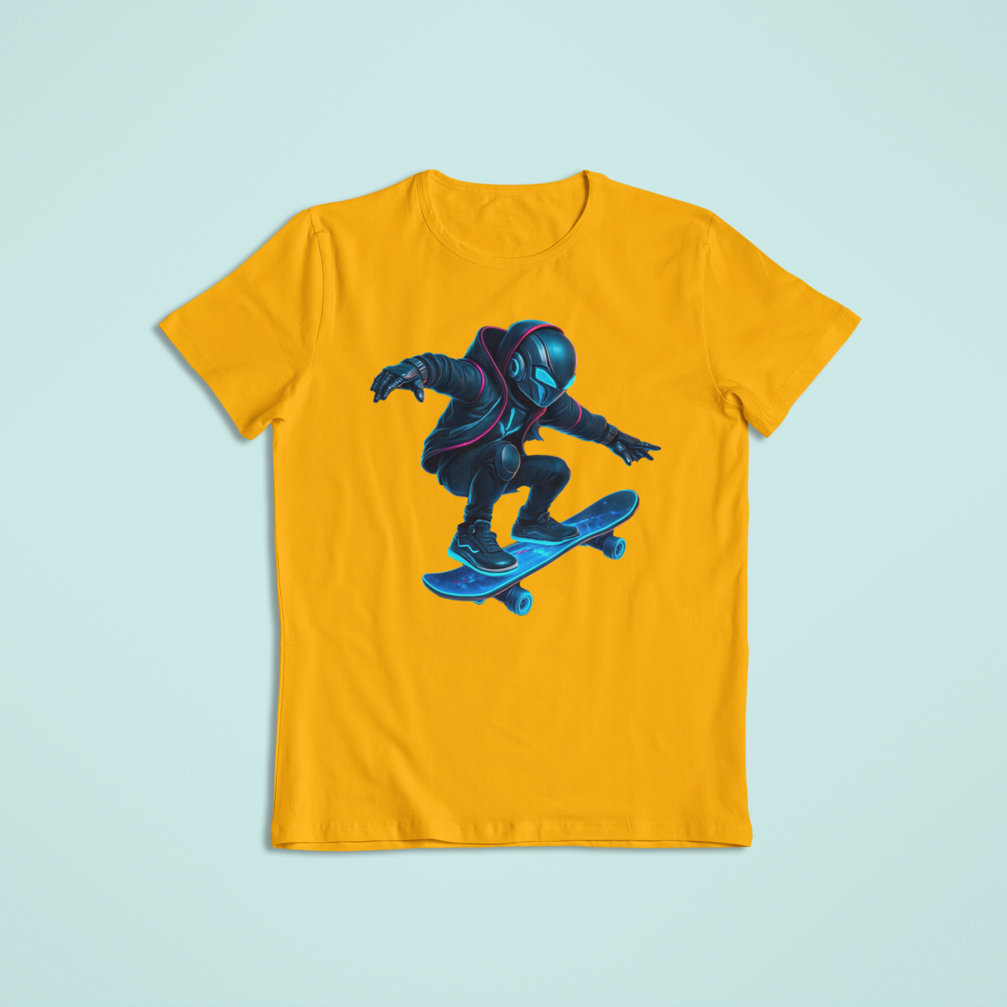 Futuristic Skater T-Shirt & Hoodie – Neon Cyberpunk Skateboarding Design - Youth - Teen - Adult - Short Sleeve - Long Sleeve