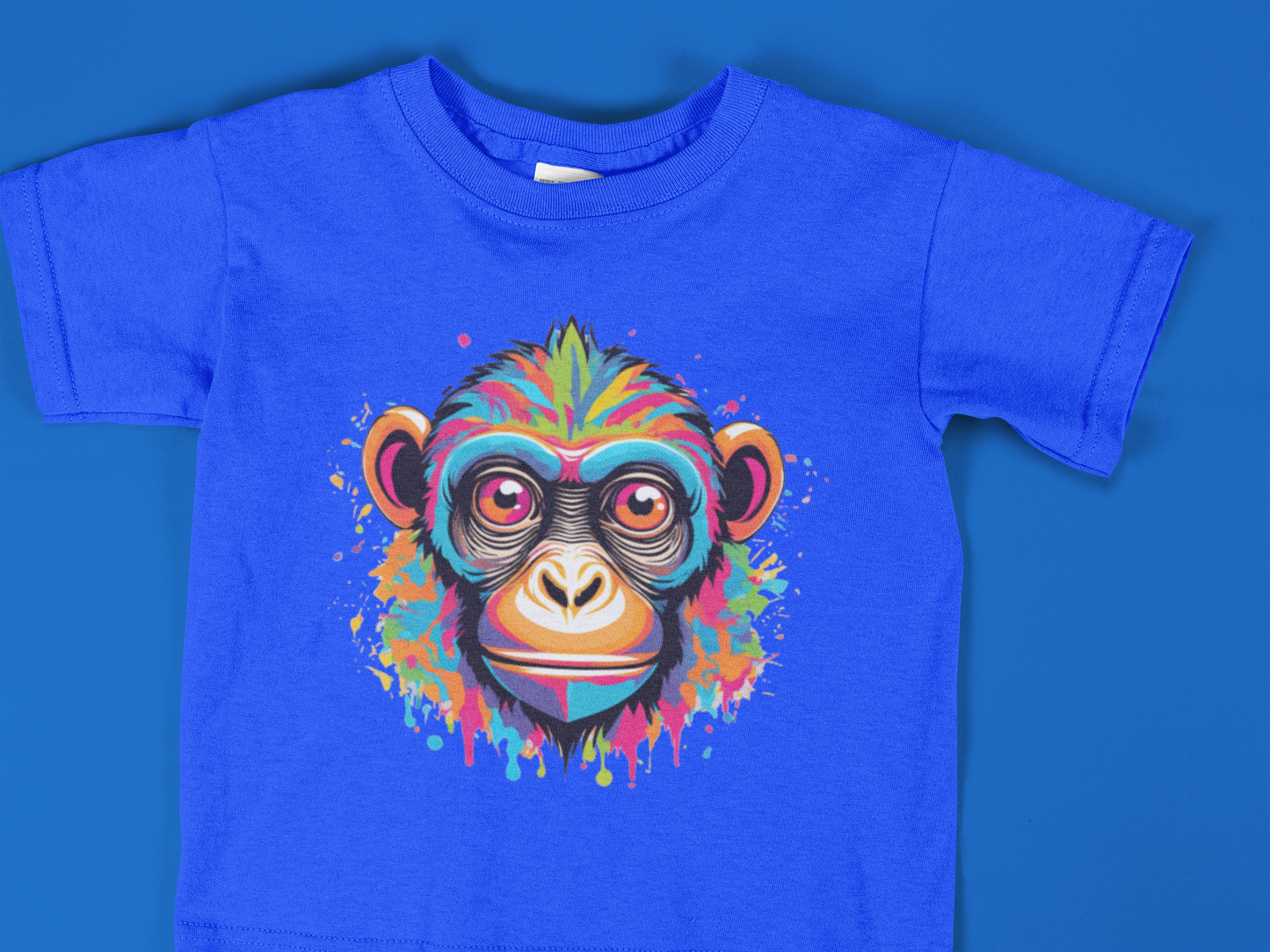 Colorful Monkey Toddler T-Shirt – Vibrant Splatter Chimp Art
