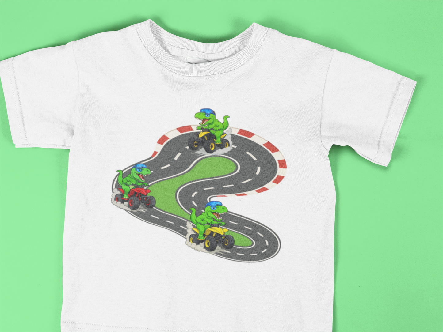 Toddler T-Rex Racing Shirt | Fun Dinosaur on 4-Wheeler Tee | Kids Adventure Outfit