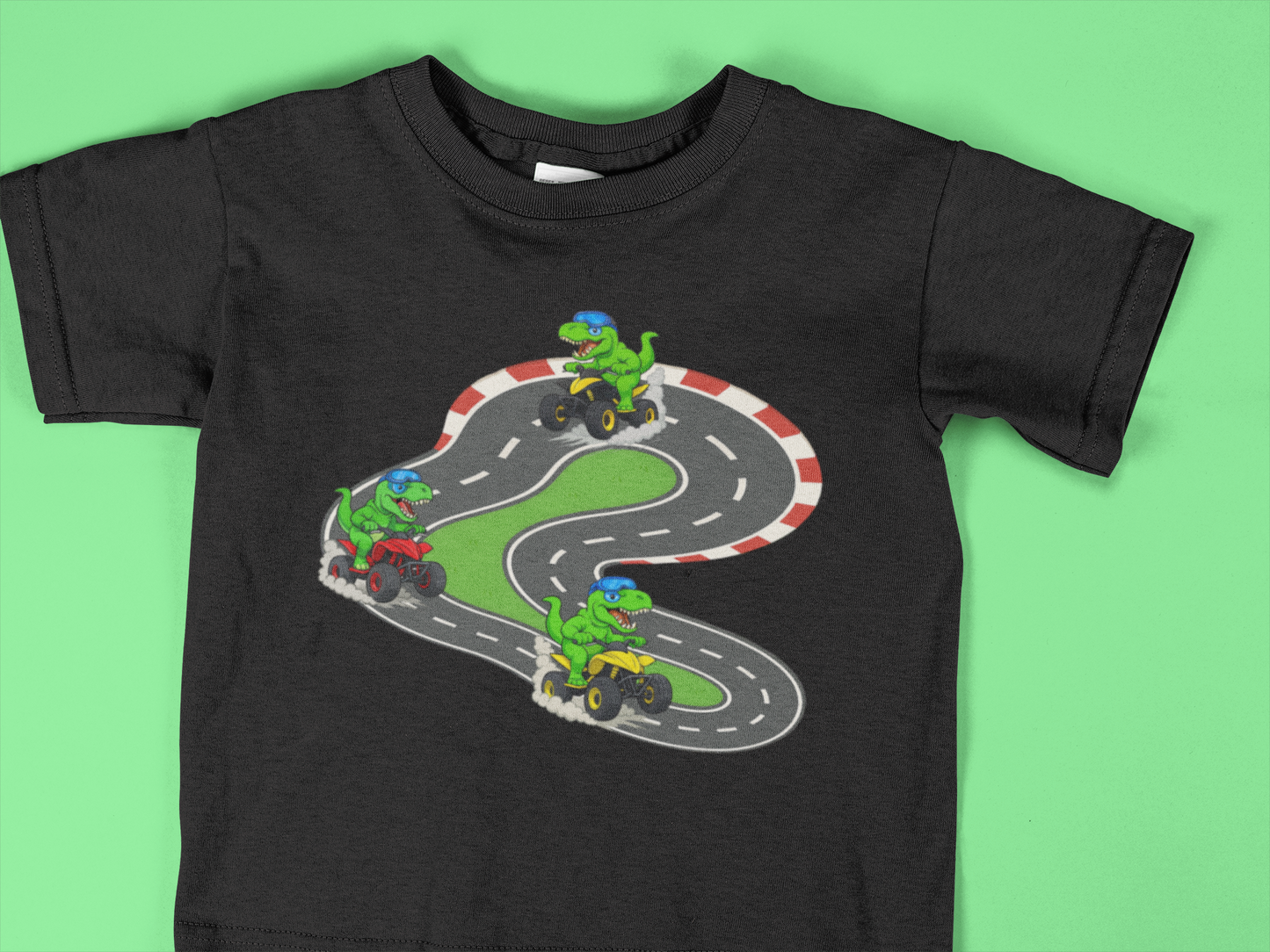 Toddler T-Rex Racing Shirt | Fun Dinosaur on 4-Wheeler Tee | Kids Adventure Outfit