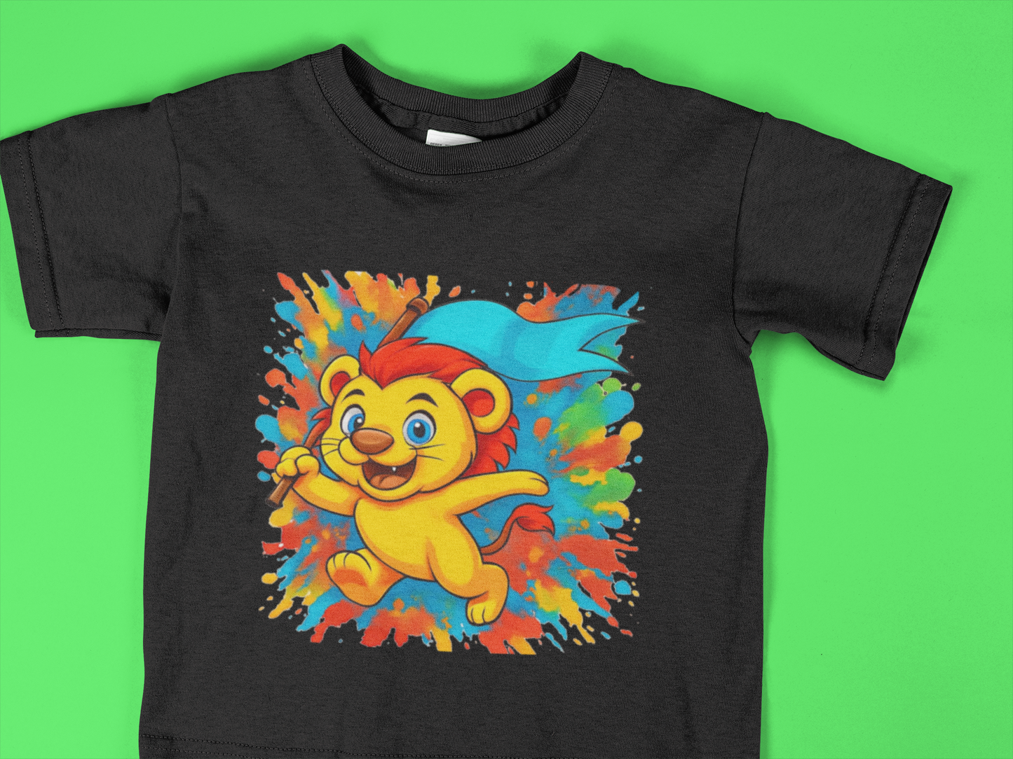 Cute Toddler Lion T-Shirt – Color Splash Cartoon Lion Tee – Fun Kids Graphic Shirt for Boys & Girls