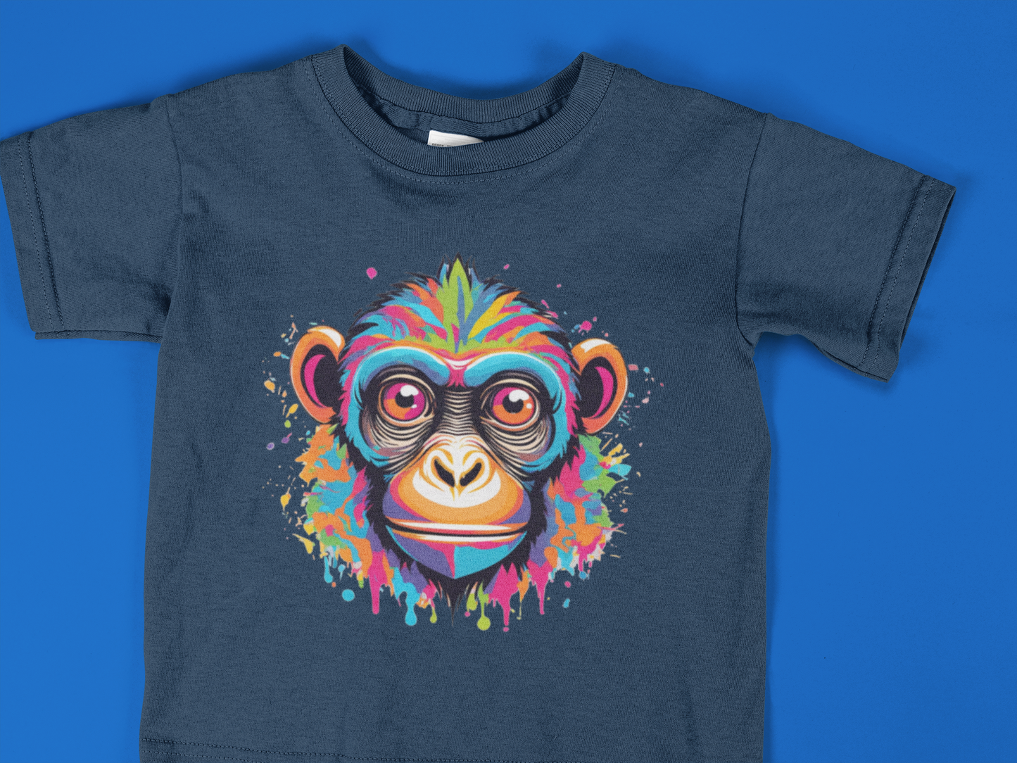 Colorful Monkey Toddler T-Shirt – Vibrant Splatter Chimp Art