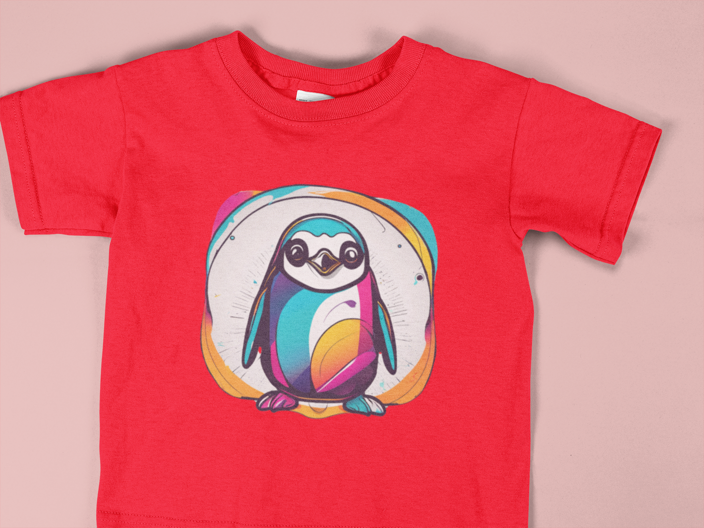 Colorful Penguin Toddler Shirt – Cute Arctic Animal Tee for Kids – Bright Rainbow Penguin T-Shirt – Fun Winter Graphic
