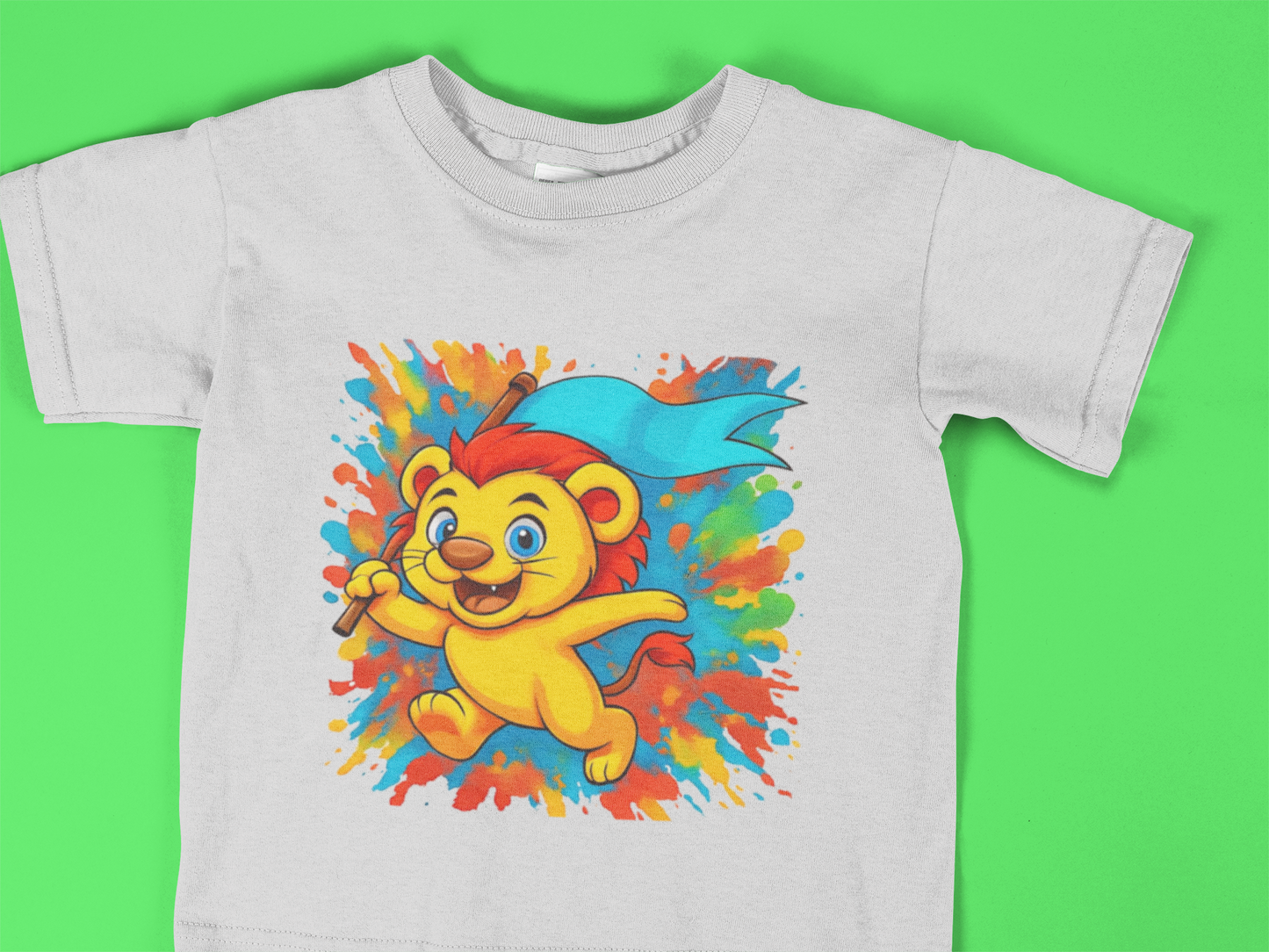 Cute Toddler Lion T-Shirt – Color Splash Cartoon Lion Tee – Fun Kids Graphic Shirt for Boys & Girls