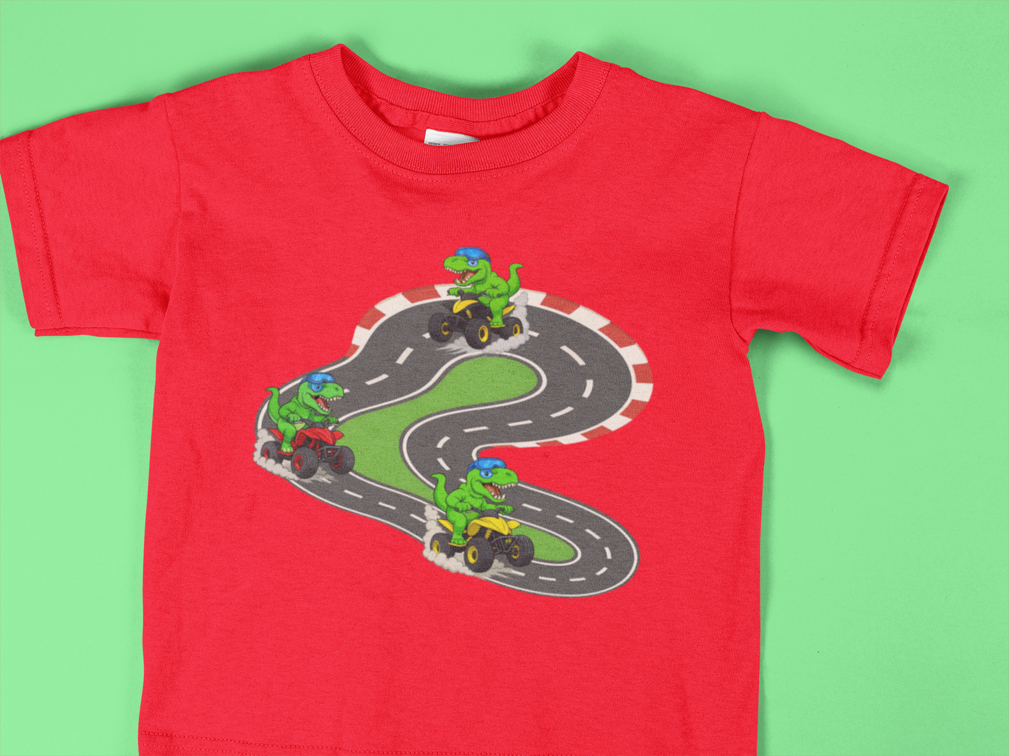 Toddler T-Rex Racing Shirt | Fun Dinosaur on 4-Wheeler Tee | Kids Adventure Outfit