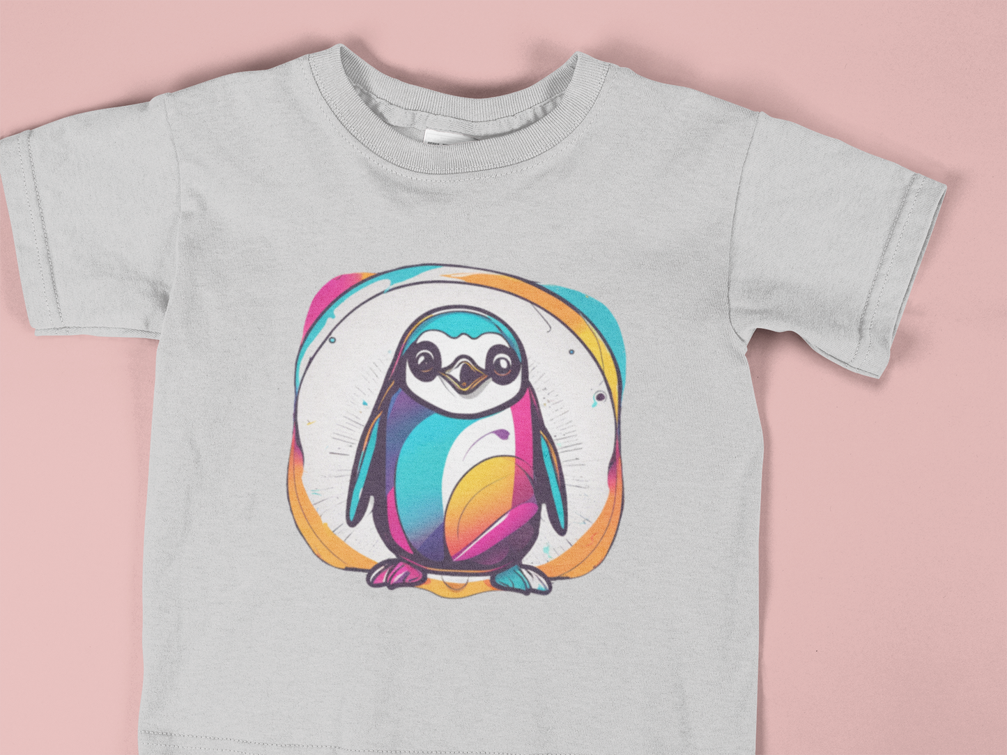 Colorful Penguin Toddler Shirt – Cute Arctic Animal Tee for Kids – Bright Rainbow Penguin T-Shirt – Fun Winter Graphic