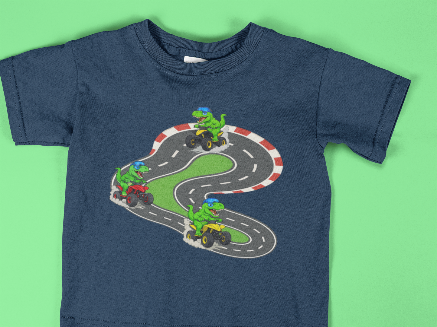 Toddler T-Rex Racing Shirt | Fun Dinosaur on 4-Wheeler Tee | Kids Adventure Outfit