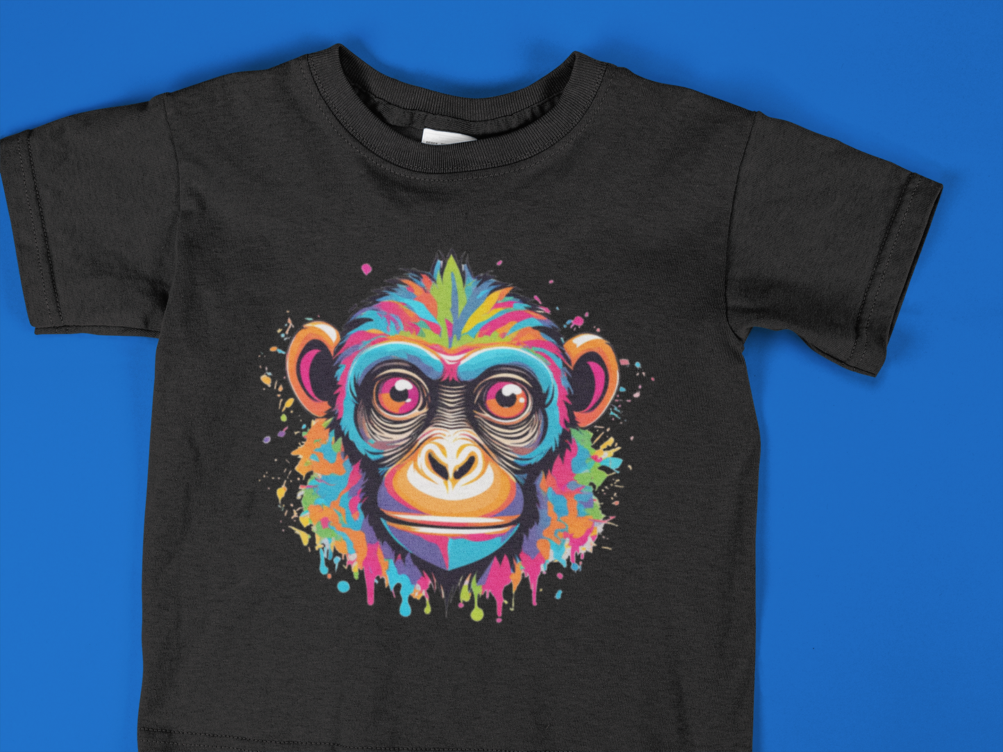 Colorful Monkey Toddler T-Shirt – Vibrant Splatter Chimp Art