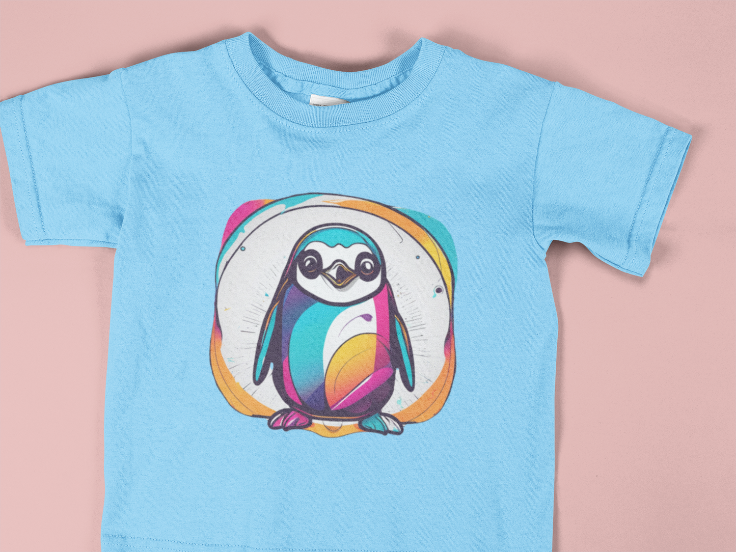 Colorful Penguin Toddler Shirt – Cute Arctic Animal Tee for Kids – Bright Rainbow Penguin T-Shirt – Fun Winter Graphic