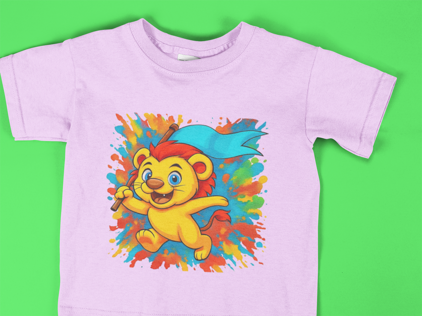 Cute Toddler Lion T-Shirt – Color Splash Cartoon Lion Tee – Fun Kids Graphic Shirt for Boys & Girls