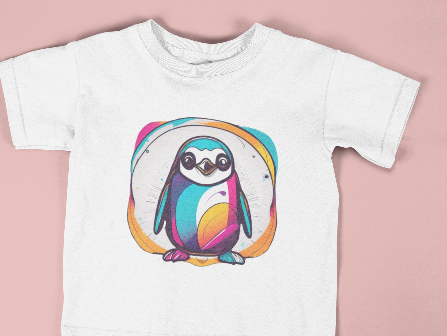 Colorful Penguin Toddler Shirt – Cute Arctic Animal Tee for Kids – Bright Rainbow Penguin T-Shirt – Fun Winter Graphic