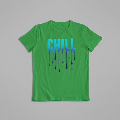 Chill Drip Text Shirt & Hoodie – Blue Gradient Melt Design | Cool Vibe Streetwear Graphic Tee | Trendy Relaxed Aesthetic Gift