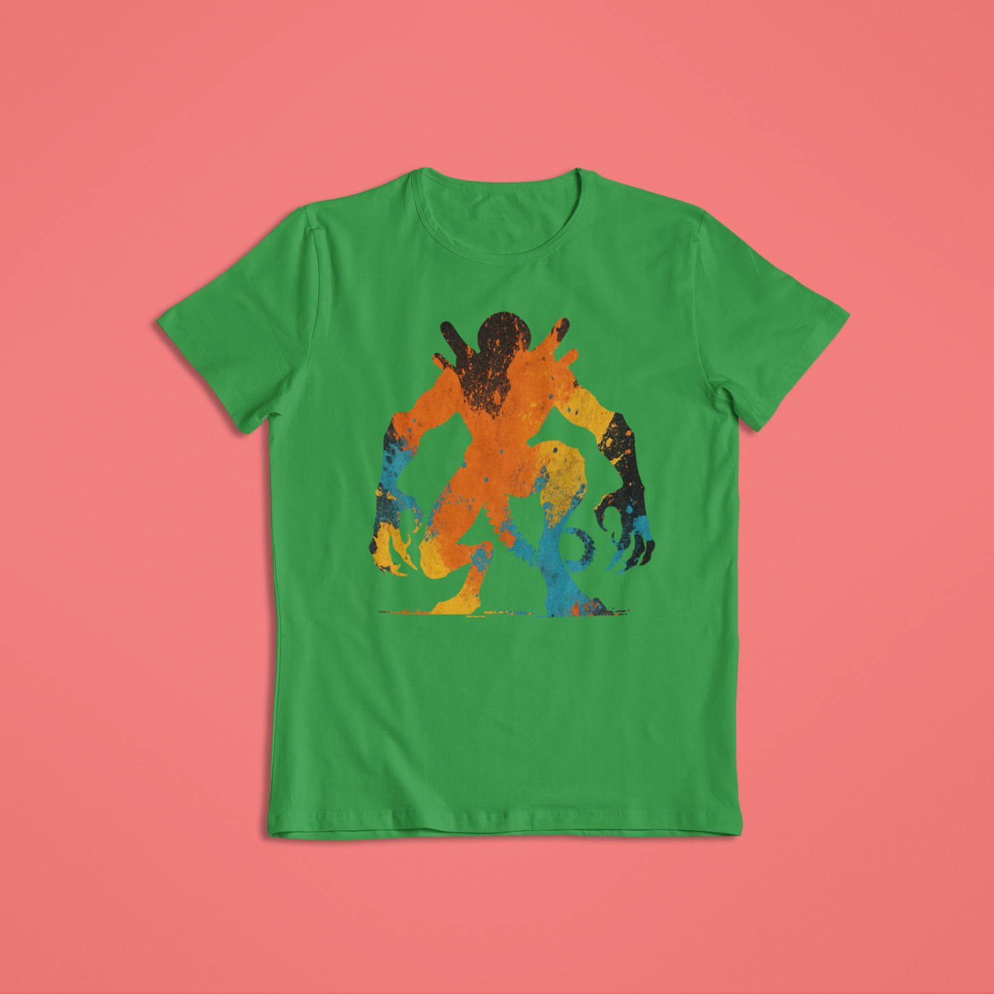 Abstract Alien Paint Splash Shirt or Hoodie – Vibrant Orange, Yellow & Blue Splatter Art – Short Sleeve, Long Sleeve, Hoodie – Unisex S–2XL