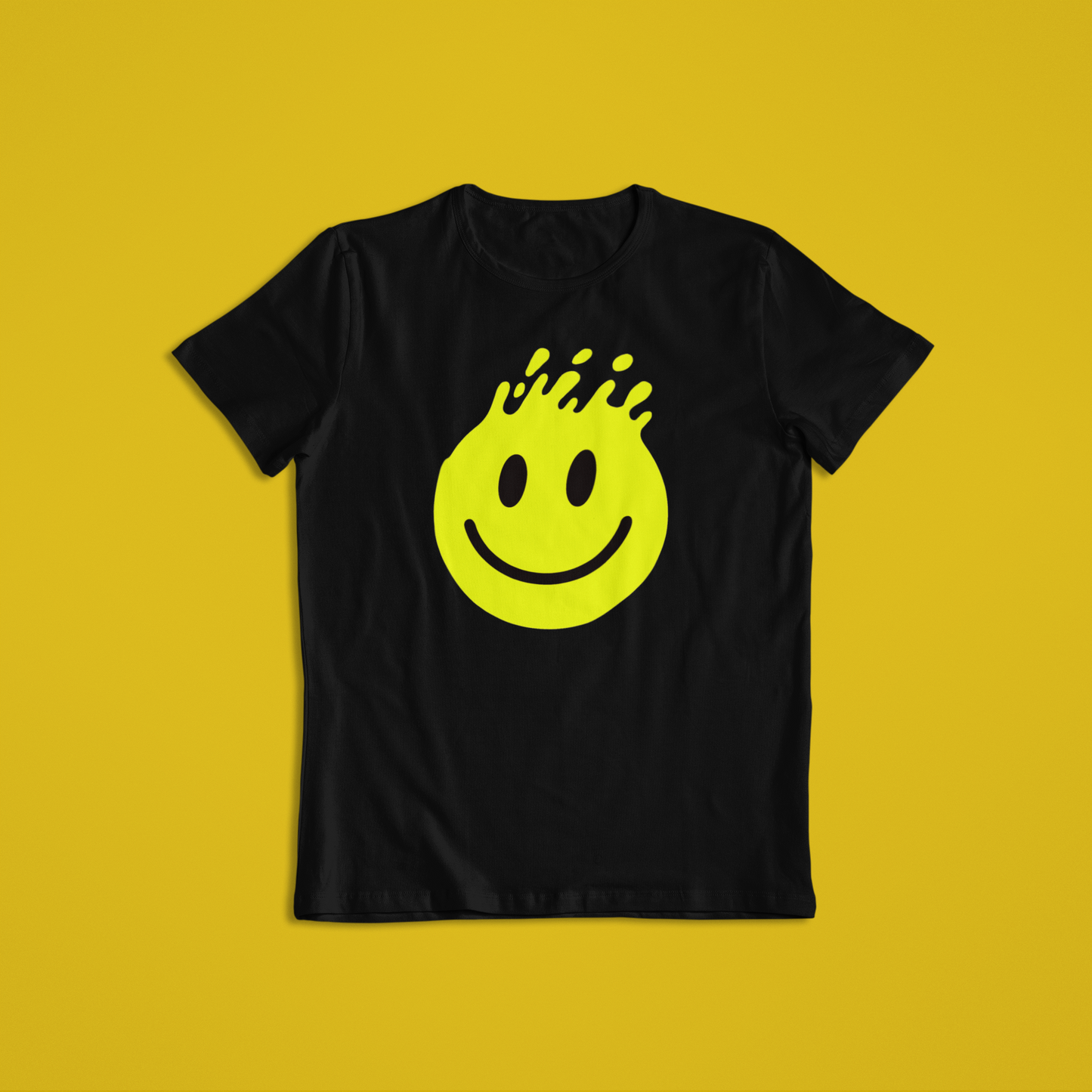 Melting Smiley Face Shirt & Hoodie – Bright Yellow Drip Smile Design | Trendy Streetwear Gift | Unisex T-Shirt & Hoodie