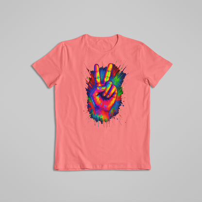 Rainbow Peace Sign T-shirt and Hoodie, Color Splash Hand Tee, Vibrant Hippie Art
