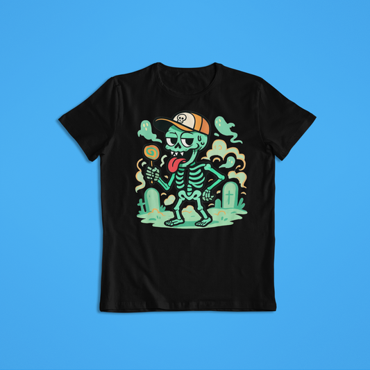 Funny Skeleton Shirt Hoodie | Cartoon Skeleton Lollipop Graphic Tee | Cool Halloween Streetwear Sweatshirt