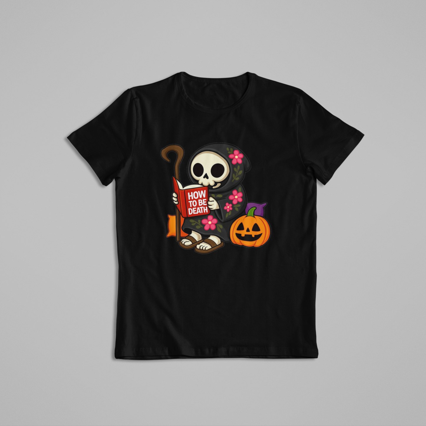 Cute Grim Reaper Reading Book Halloween T-Shirt & Hoodie – Funny Skeleton Pumpkin Spooky Shirt