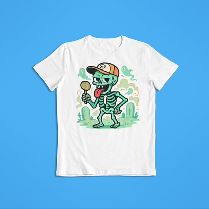 Funny Skeleton Shirt Hoodie | Cartoon Skeleton Lollipop Graphic Tee | Cool Halloween Streetwear Sweatshirt