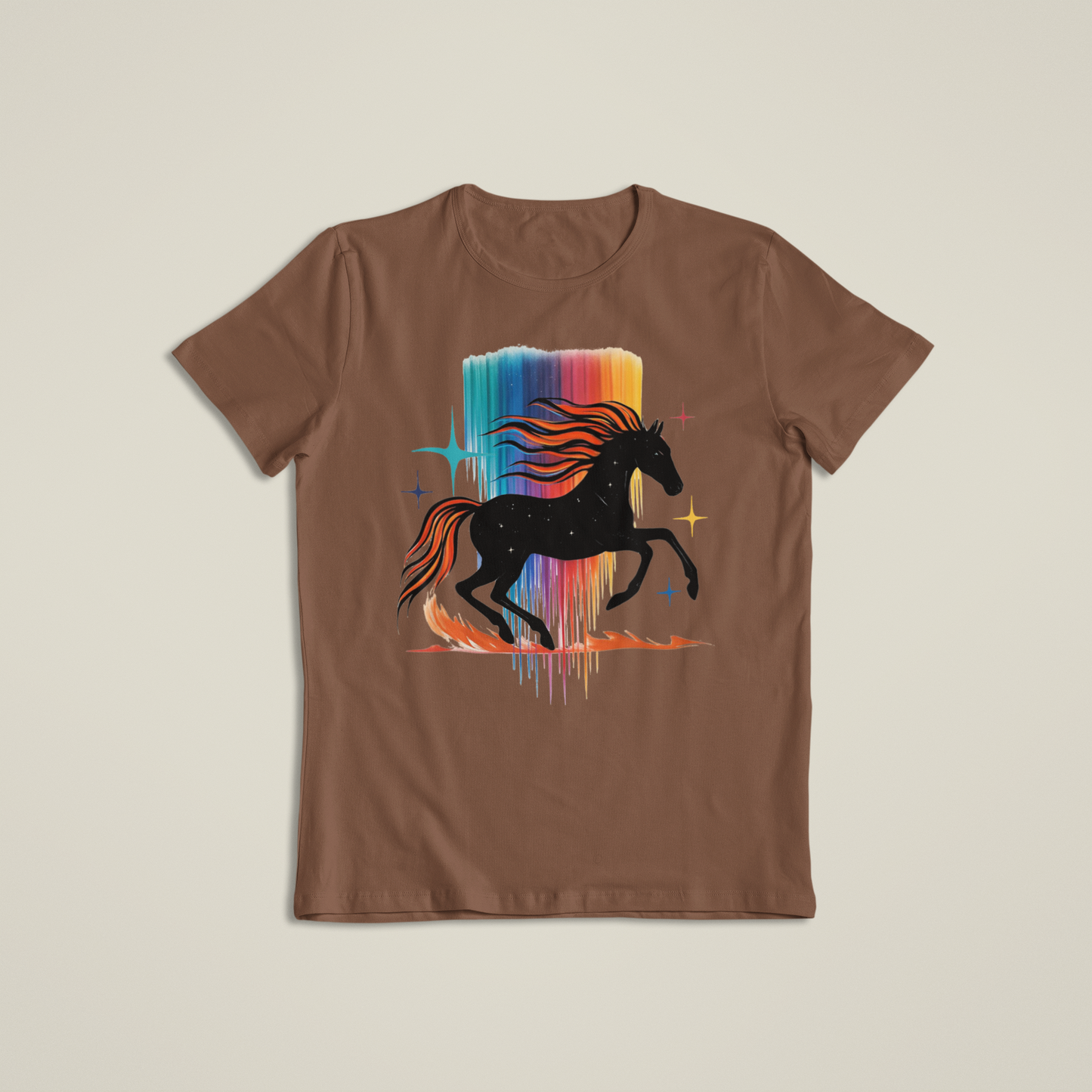Majestic Rainbow Horse Shirt, Cosmic Running Horse T-Shirt, Colorful Galaxy Mane Hoodie, Artistic Wild Horse Tee