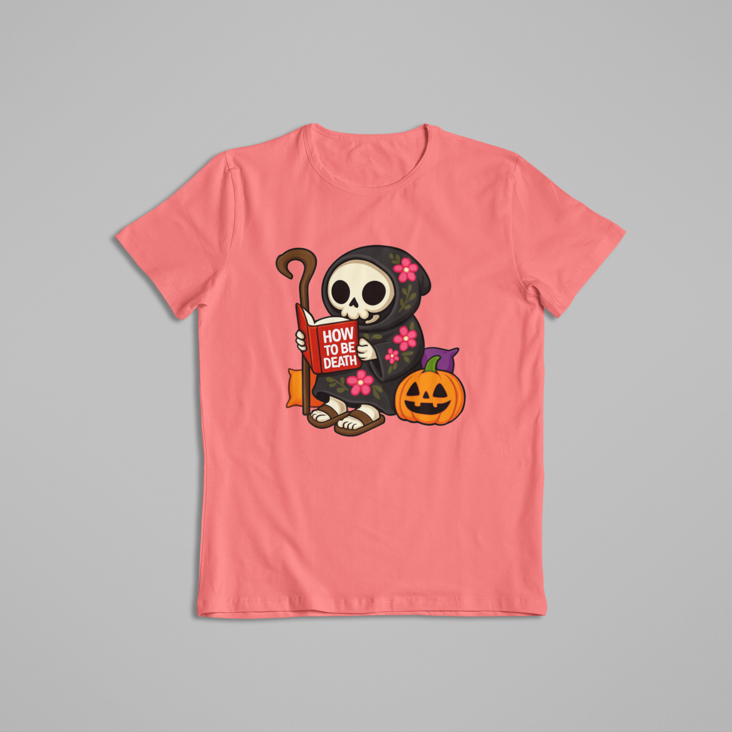 Cute Grim Reaper Reading Book Halloween T-Shirt & Hoodie – Funny Skeleton Pumpkin Spooky Shirt
