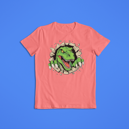 Fierce T-Rex Dinosaur Shirt Hoodie – Roaring Jurassic Dino Graphic Tee – Kids & Adults Dinosaur Lover Gift – 3D Wall Break Design
