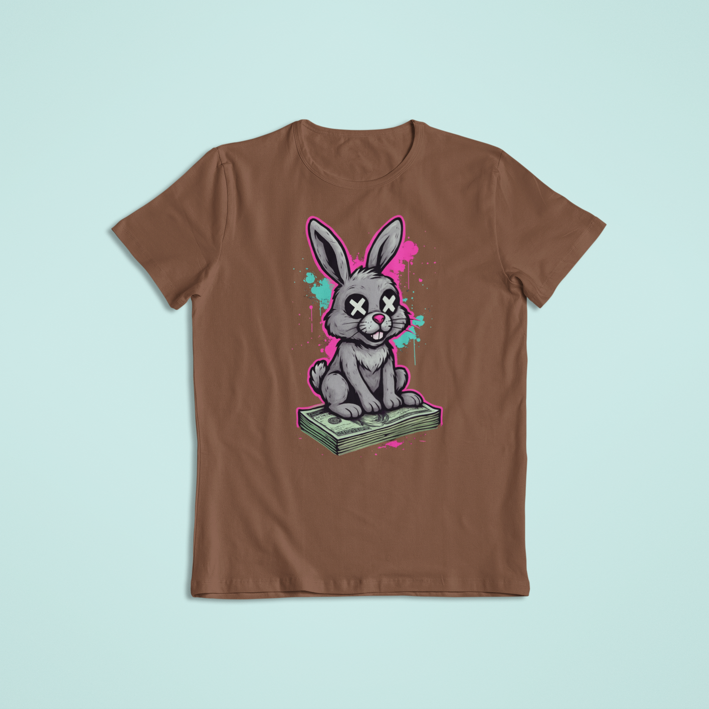Dead Bunny Money Art Shirt – Funny Graffiti Bunny Sitting on Cash | Streetwear Style T-Shirt & Hoodie