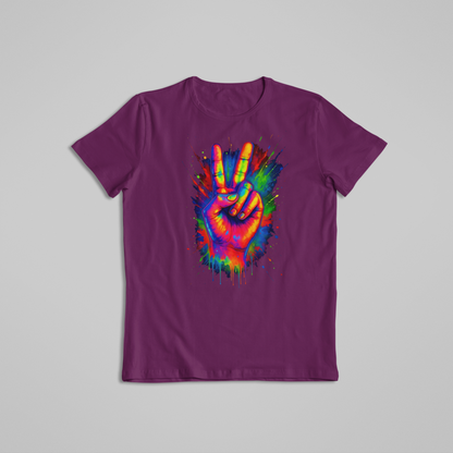 Rainbow Peace Sign T-shirt and Hoodie, Color Splash Hand Tee, Vibrant Hippie Art