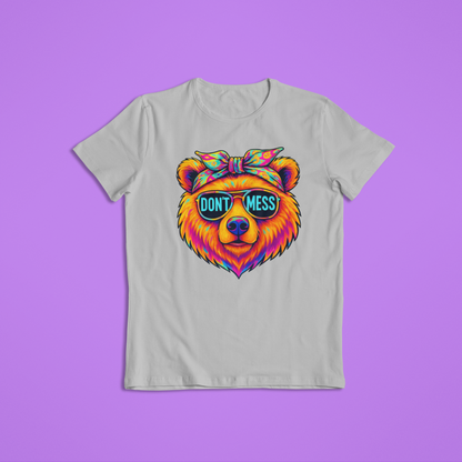 Don’t Mess Bear Shirt, Neon Colorful Bear T-Shirt & Hoodie, Cool Graphic Tee, Bold Animal Print Shirt, Retro Festival Style Apparel