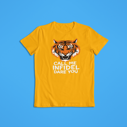 Call Me Infidel Dare You Tiger Shirt, Fierce Tiger Face Hoodie, Bold Statement Apparel, Patriot Strength T-Shirt, Warrior Animal Graphic Tee