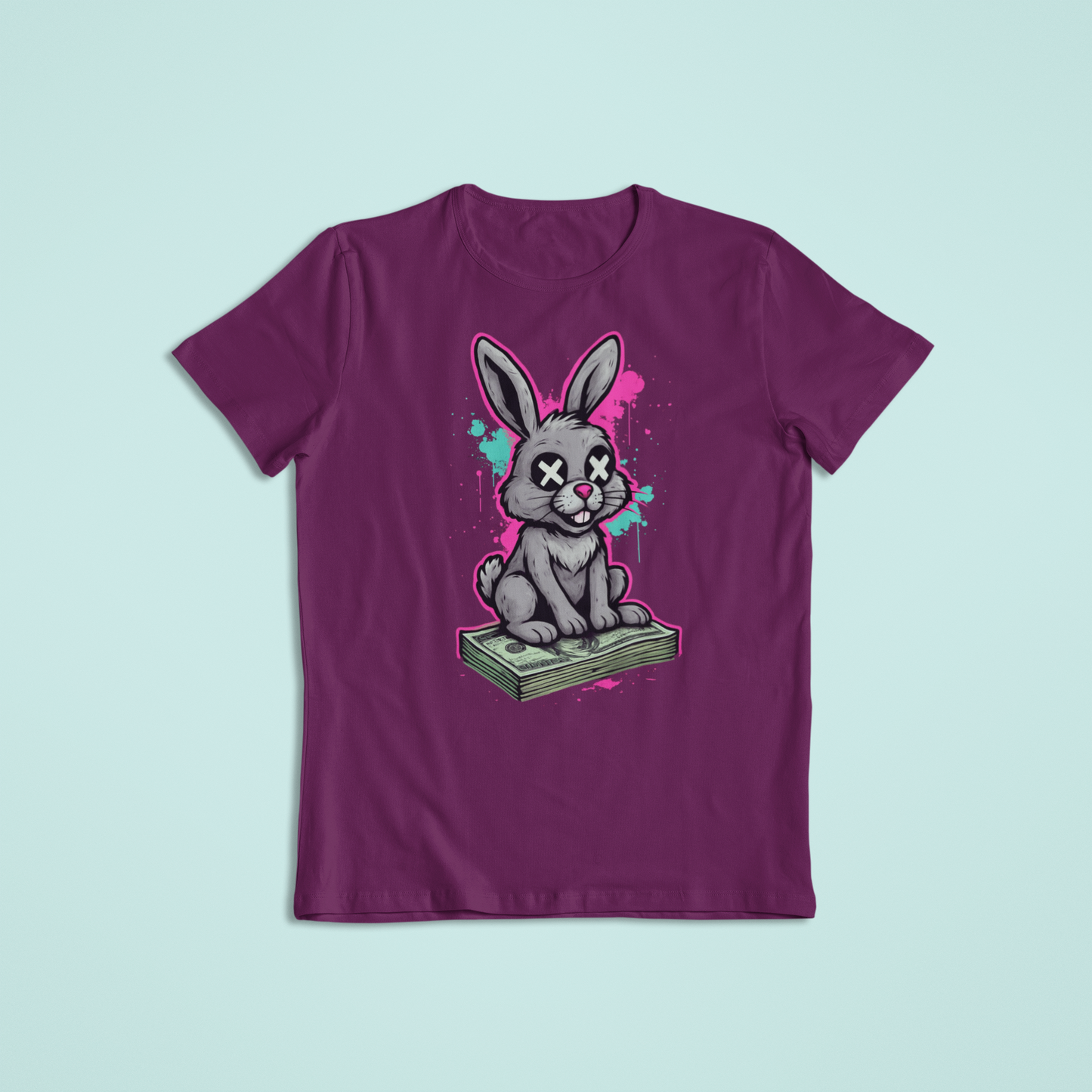 Dead Bunny Money Art Shirt – Funny Graffiti Bunny Sitting on Cash | Streetwear Style T-Shirt & Hoodie