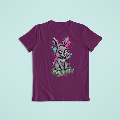 Dead Bunny Money Art Shirt – Funny Graffiti Bunny Sitting on Cash | Streetwear Style T-Shirt & Hoodie