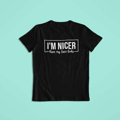 I'm Nicer Than My Face Looks Shirt, Funny Sarcastic T-Shirt and Hoodie, Humor Graphic Tee, Snarky Mood Shirt, Cute Sassy Saying