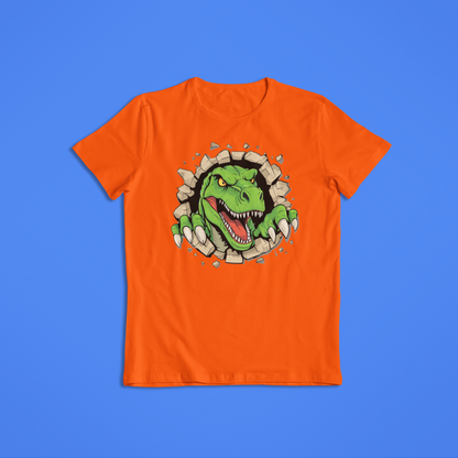 Fierce T-Rex Dinosaur Shirt Hoodie – Roaring Jurassic Dino Graphic Tee – Kids & Adults Dinosaur Lover Gift – 3D Wall Break Design