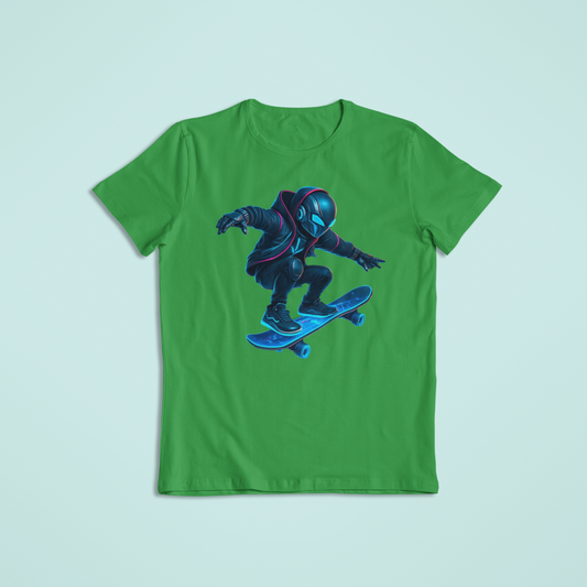 Futuristic Skater T-Shirt & Hoodie – Neon Cyberpunk Skateboarding Design - Youth - Teen - Adult - Short Sleeve - Long Sleeve