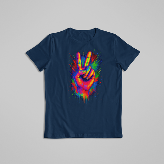 Rainbow Peace Sign T-shirt and Hoodie, Color Splash Hand Tee, Vibrant Hippie Art