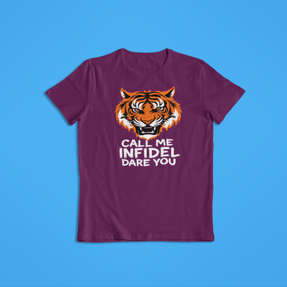 Call Me Infidel Dare You Tiger Shirt, Fierce Tiger Face Hoodie, Bold Statement Apparel, Patriot Strength T-Shirt, Warrior Animal Graphic Tee